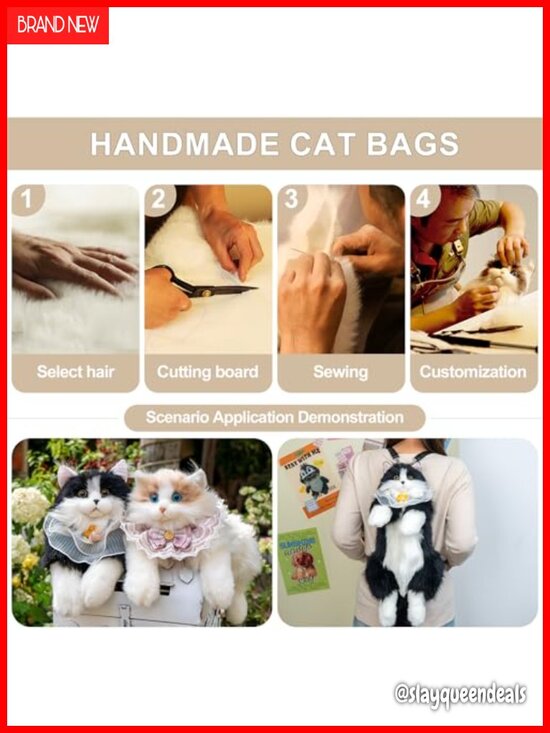 Handcrafted Realistic Stuffed Cat Backpack, Large Polyester Plush Cute Cat main image 5